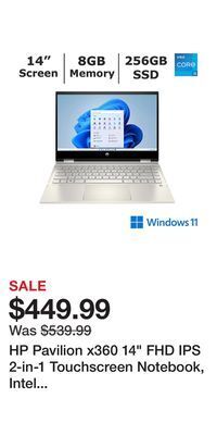 BJ’s Hp pavilion x360 14 fhd ips 2-in-1 touchscreen notebook, intel core i5 processor, 8gb ram, 256gb ssd, intel iris xe graphics offer
