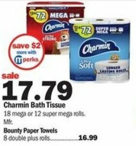 Meijer Charmin Bath Tissue, Bounty Paper Towels offer