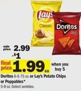 Meijer Doritos 6-9.75 oz, Or Lay's Potato Chips Or Poppable 5-8 oz offer
