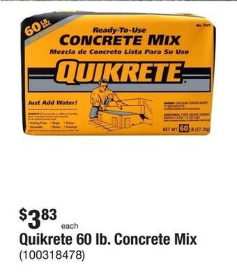 The Home Depot Quikrete 60 lb. concrete mix offer