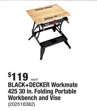 The Home Depot Black+decker workmate 425 30 in. folding portable workbench and vise offer