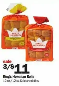 Meijer King's Hawaiian Rolls 12 oz offer