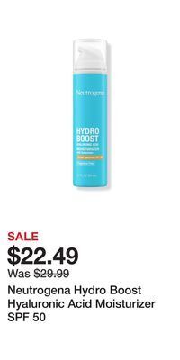 Ulta Beauty Neutrogena hydro boost hyaluronic acid moisturizer spf 50 offer
