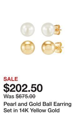 Belk Pearl and gold ball earring set in 14k yellow gold offer