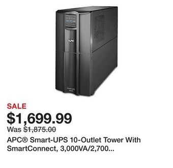 Office Depot Apc® smart-ups 10-outlet tower with smartconnect, 3,000va/2,700 watts, smt3000c offer