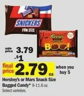 Meijer Hershey's Or Mars Snack Size Bagged Candy 9-11.6 oz offer