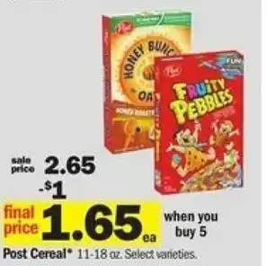 Meijer Post Cereal 11-18 oz offer