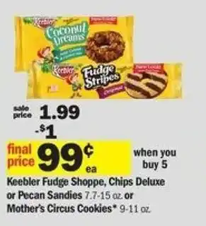 Meijer Keebler Fudge Shoppe, Chips Deluxe Or Pecan Sandies 7.7-15 oz Or Mother's Circus Cookies 9-11 oz offer