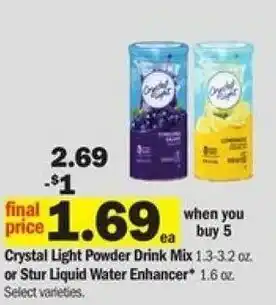 Meijer Crystal Light Powder Drink Mix Or Stur Liquid Water Enhancer offer