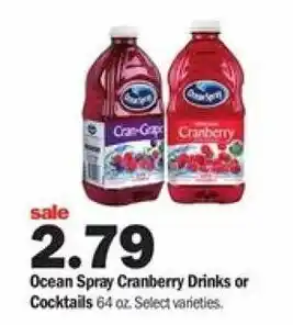 Meijer Ocean Spray Cranberry Drinks Or Cocktails 64 oz offer