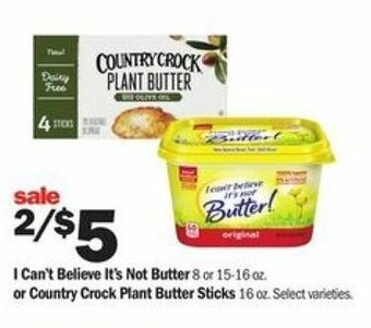 Meijer I Can't Believe It's Not Butter Or Country Crock Plant Butter Sticks offer