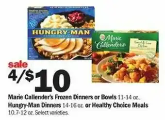 Meijer Maria Callender's Frozen Dinners Or Bowls Hungry-Man Dinners offer