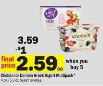 Meijer Chobani Or Dannon Greek Yogurt Multipack offer