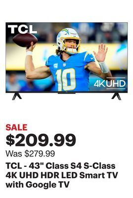 Best Buy Tcl - 43 class s4 s-class 4k uhd hdr led smart tv with google tv offer