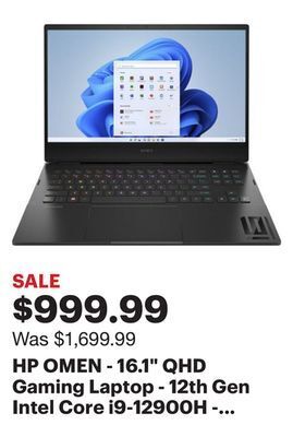 Best Buy Hp omen - 16.1 qhd gaming laptop - 12th gen intel core i9-12900h - 16gb memory - nvidia geforce rtx 3060 laptop gpu - 1tb ssd offer
