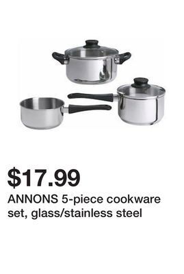 Ikea Annons 5-piece cookware set, glass/stainless steel offer