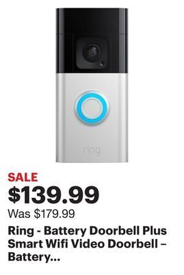 Best Buy Ring - battery doorbell plus smart wifi video doorbell – battery operated with head-to-toe view - satin nickel offer