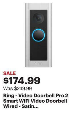 Best Buy Ring - video doorbell pro 2 smart wifi video doorbell wired - satin nickel offer
