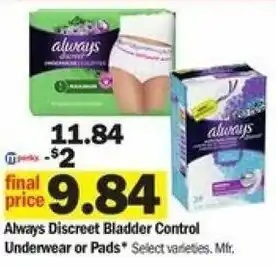 Meijer Always Discreet Bladder Control Underwear Or Pads offer