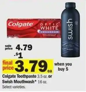 Meijer Colgate Toothpaste Or Swish Mouthwash offer