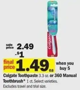 Meijer Colgate Toothpaste Or 360 Manual Toothbrush offer