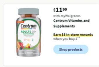 Walgreens Centrum vitamins and supplements offer