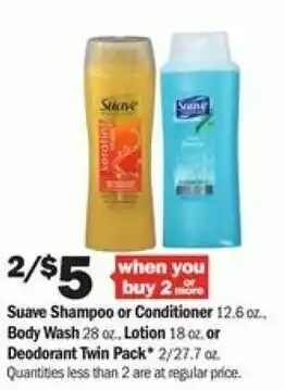 Meijer Suave Shampoo Or Conditioner 12.6 oz, Body Wash 28 oz. Lotion 18 oz, Or Deodorant Twin Pack offer