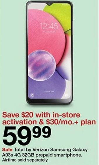 Target Total by Verizon Samsung Galaxy A03s 4G 32GB prepaid smartphone offer