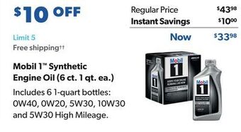 Sam's Club Mobil 1 synthetic engine oil offer