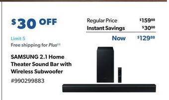 Sam's Club Samsung 2.1 home theater sound bar with wireless subwoofer offer