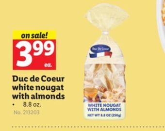 Lidl Duc de coeur white nougat with almonds offer