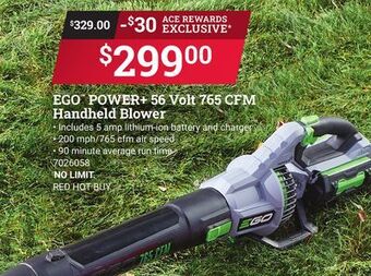 Ace Hardware Ego power + 56 volt 765 cfm handheld blower offer