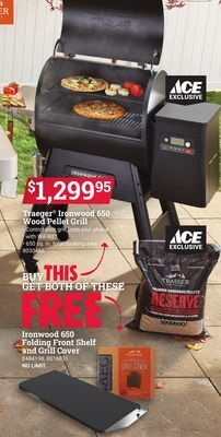 Ace Hardware Traeger ironwood 650 wood pellet grill offer