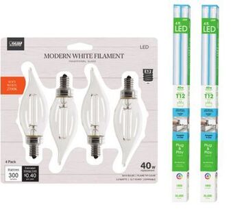 Ace Hardware Feit electric white filament decorative flame tip bulbs & select 4' t8 and t12 linear led bulbs 2/pk & 4/pk offer