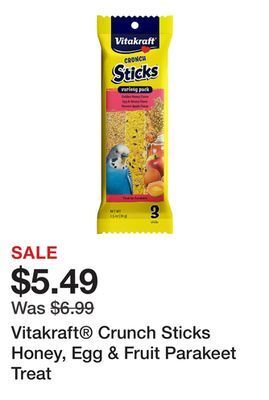 Petsmart Vitakraft crunch sticks honey, egg & fruit parakeet treat offer