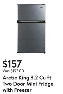 Walmart Arctic king 3.2 cu ft two door mini fridge with freezer offer