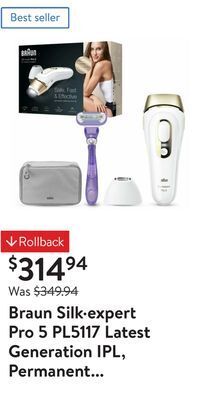Walmart Braun silk·expert pro 5 pl5117 latest generation ipl, permanent hair removal offer