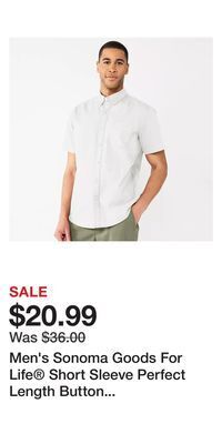 Kohl's Men's sonoma goods for life short sleeve perfect length button down shirt offer