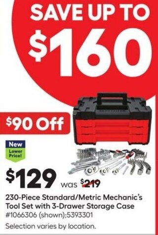 Lowe's 230 Piece Standard/Metric Mechanic's Tool Set with 3-Drawer Storage Case offer