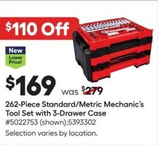 Lowe's 262 Piece Standard/Metric Mechanic's Tool Set with 3-Drawer Case offer