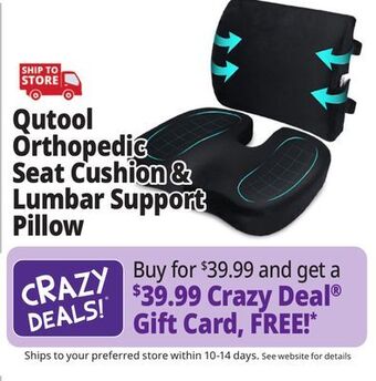 Ocean State Job Lot Qutool orthopedic seat cushion & lumbar support pillow offer