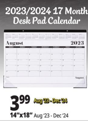 Ocean State Job Lot 2023-2024 premiere 17 month desk calendar, 18 offer