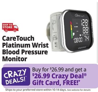 Ocean State Job Lot Care touch platinum wrist blood pressure monitor offer