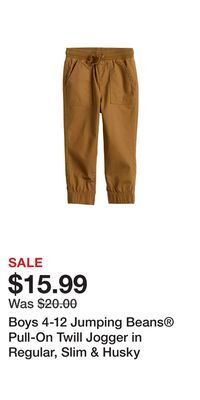 Kohl's Boys 4-12 jumping beans pull-on twill jogger in regular, slim & husky offer