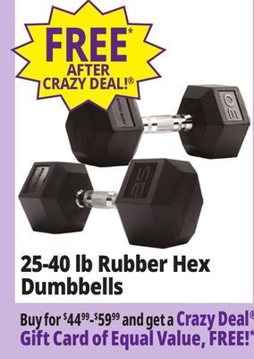 Ocean State Job Lot 25-40 lb rubber hex dumbbells offer