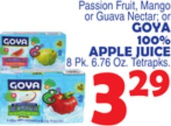 Bravo Supermarkets Goya 100% apple juice offer