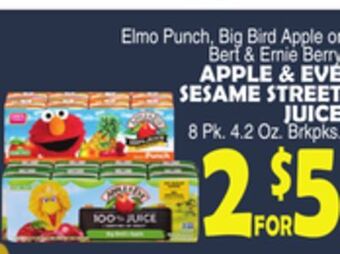 Bravo Supermarkets Apple & eve sesame street juice offer