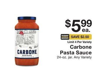 Fairway Store Market Carbone pasta sauce offer