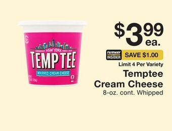 Fairway Store Market Temptee cream cheese offer
