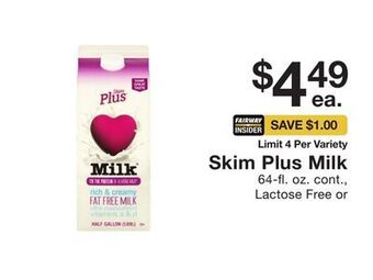 Fairway Store Market Skim plus milk offer